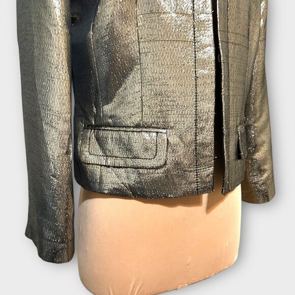 Metallic Gold Lame Jacket 8 Party Classic Retro Vintage Pocket J.Crew Collection - Picture 3 of 7
